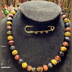 Multi color tigers eye necklace and bracelet set